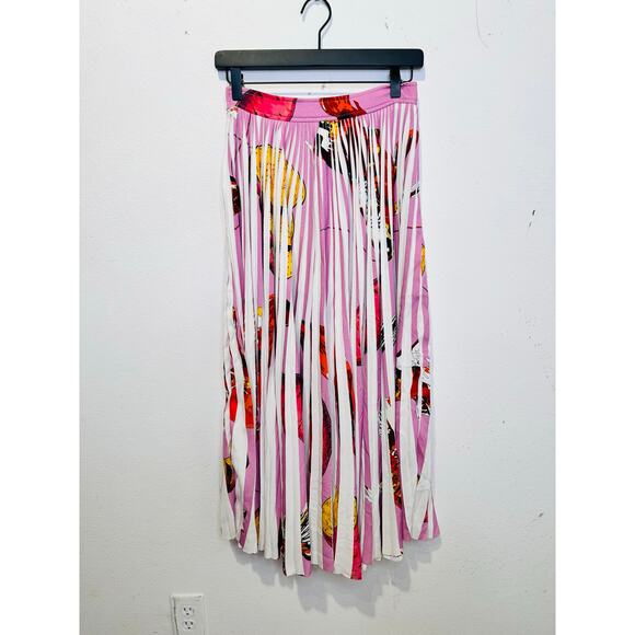 THEBE MAGUGU Pink Abstract Fish Chips Pleated Plissé Maxi Skirt Size Small - Picture 15 of 16
